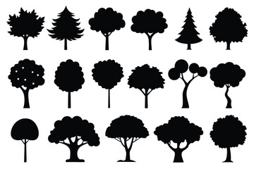 Fototapeta premium Collection of black silhouette trees various shapes and sizes