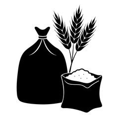 Flour sack with wheat and grain bag silhouette vector illustration