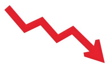 Down trend red zigzag arrow chart graph representing loss isolated on transparent background
