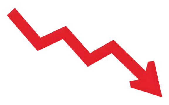 Down trend red zigzag arrow chart graph representing loss isolated on transparent background
