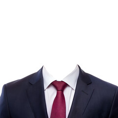 Headless Business Attire Dark Suit White Shirt and Red Tie on Black