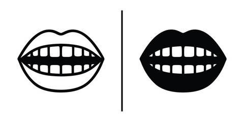 Naklejka premium Monochrome Smile Duo: A contrasting pair of smiling mouths, one in outline and the other filled in, separated by a single line, presenting a simple and graphic illustration of the act of smiling.
