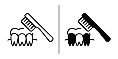 Dental Health: Toothbrush icon. a comparison of healthy teeth and teeth needing care. The image captures the essence of dental hygiene and the importance of regular teeth cleaning.