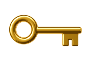 3D Golden Key Symbol Isolated on a Transparent Background
