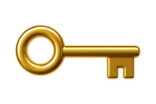 3D Golden Key Symbol Isolated on a Transparent Background