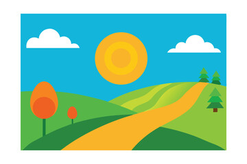 Fototapeta premium Sunny Day Rolling Hills Landscape Scenic Country Road