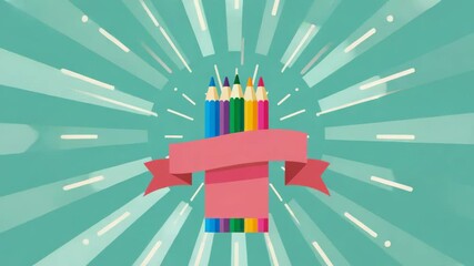 vibrant colored pencils on pastel mint background. Back to school concept