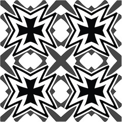 Abstract geometric pattern in black white and gray with repeating star shapes