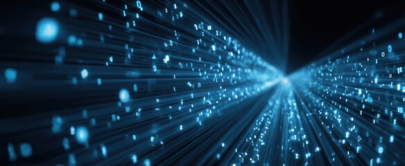 Obraz premium The dynamic flow of binary data illuminated in a vivid blue light pattern.