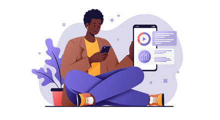 a woman sitting on the floor with her phone