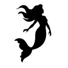 Black silhouette mermaid illustration, vector design element