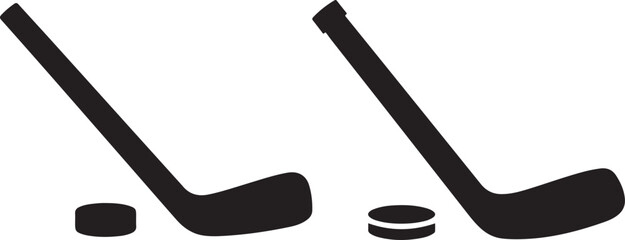 Black Silhouette of an Ice Hockey Stick and Puck, Sports Equipment