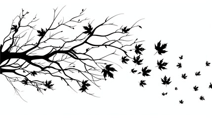 Obraz premium a silhouette of tree branch and falling leaves, artfully capturing the transition of seasons