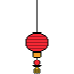 Pixel art traditional Chinese red lantern. Hanging lantern Chinese style in 8-bit