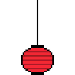 Pixel art traditional Chinese red lantern. Hanging lantern Chinese style in 8-bit