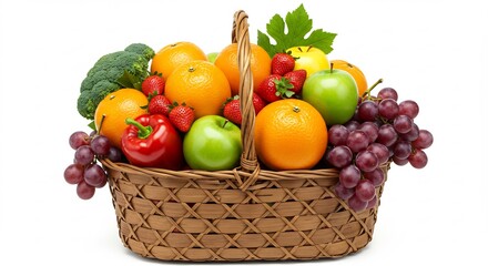 彩り豊か新鮮野菜果物バスケット 自然光輝く. AI Generated