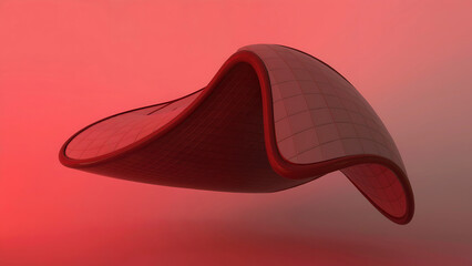 Abstract 3D Rendered Digital Art Fluid Form in Red Hue