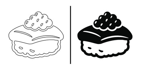 Sushi Duo: An artful monochrome composition showcases a pair of sushi illustrations, each a study in delicate lines and bold shapes.