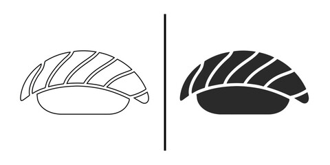 Sushi Duo: A minimalist artistic interpretation of sushi pieces, a harmonious pairing to capture the essence of Japanese cuisine. Featuring outlines and filled styles.