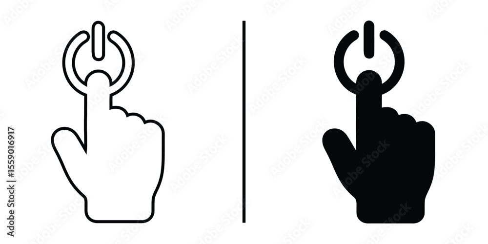 Wall mural power button interaction: a minimalist graphic of a hand interacting with a power button, representi