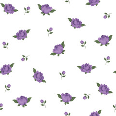 Vector seamless pattern with purple peony flowers on white background. Perfect for prints on clothing, textiles, wallpapers, wrapping paper, scrapbooking.