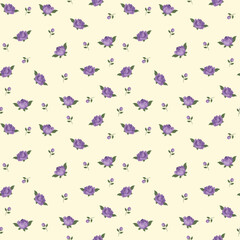 Vector seamless pattern with purple peony flowers on a yellow background. Perfect for printing on clothes, textiles, wallpapers, wrapping paper, scrapbooking.
