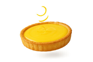 Delicious lemon tart with lemon zest isolated on transparent background