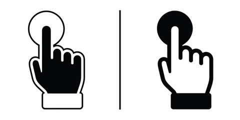 Digital Touch Icon: Depicts two different versions of a hand pressing a digital button, representing user interaction in graphic design and digital interfaces.