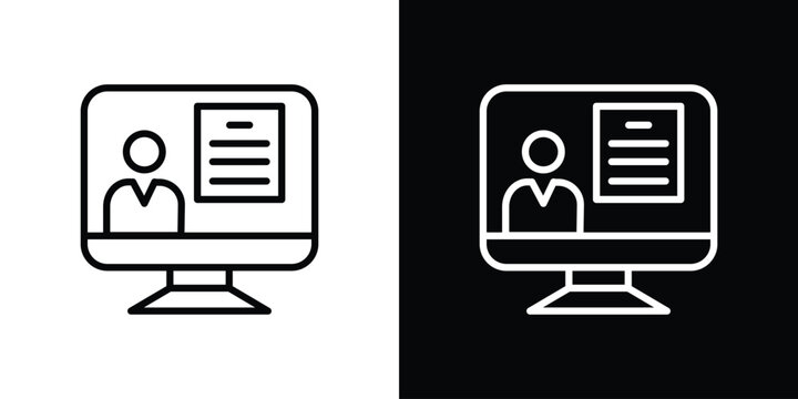 Online course icon in thin stroke and flat style.