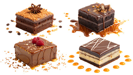 Delicious square chocolate cake PNG Image