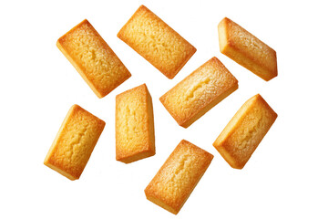 Delicious golden financiers mini cakes isolated on transparent background, sweet
