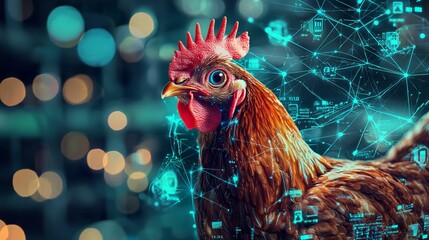 Chicken in Digital Data Concept Background