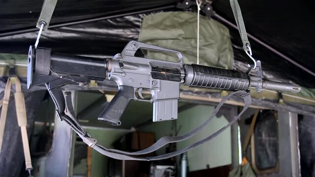 M4 Carbine Rifle With Strap Hanging By Itself