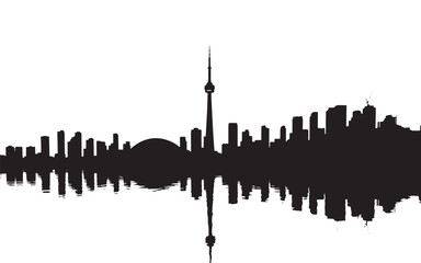 Toronto Skyline Silhouette Black White C N Tower Cityscape Reflection Water vector 1