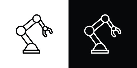 Industrial robot icon in thin stroke and flat style.