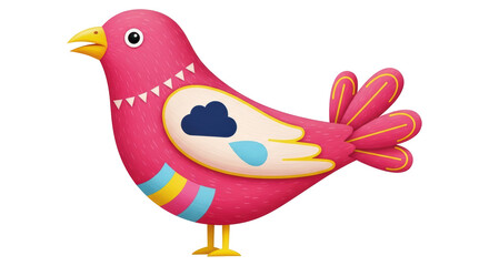 Isolated cartoon pink bird with colorful details