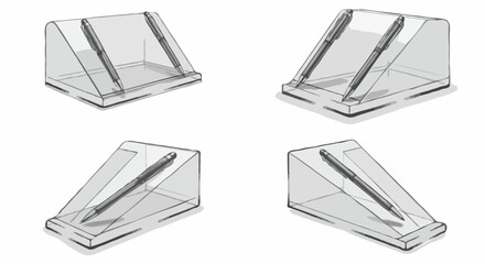 Isolated Images. Transparent acrylic pen holders in a realistic sketch style in monochrome tones for office and store display, with spaces for text