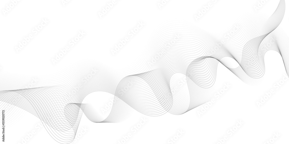 Poster Abstract grey, white smooth element swoosh speed wave modern stream background. Wave with lines created using blend tool. Abstract frequency sound wave lines and twisted curve lines background.	