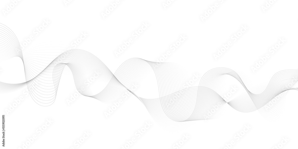 Poster Abstract grey, white smooth element swoosh speed wave modern stream background. Wave with lines created using blend tool. Abstract frequency sound wave lines and twisted curve lines background.	
