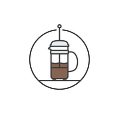 A modern French press silhouette with bold lines and rich tones, perfect for café brands focused on slow-brew ritual, handcrafted coffee, and barista-style preparation