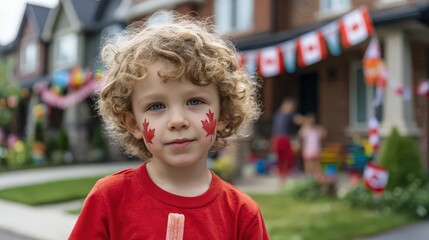 Celebration of Canada Day with children enjoying festivities in a neighborhood on July 1