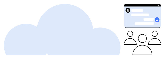 Cloud and virtual messaging window with user icons represent teamwork, technology, and remote communication. Ideal for networking, cloud service, collaboration, technology, user interface, messaging