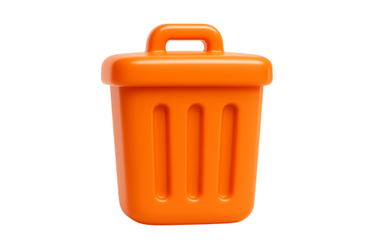 Orange 3D Trash Can Isolated on a Transparent Background