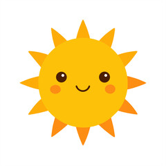 Cute cartoon sun with happy face clipart on transparent background for web and graphic design