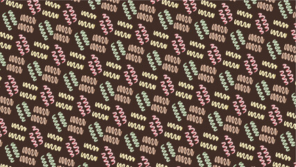 Seamless icing squiggle pattern in sweet pastel tones layered over a rich chocolate base. Great for bakery product backgrounds, packaging, and dessert-themed visuals