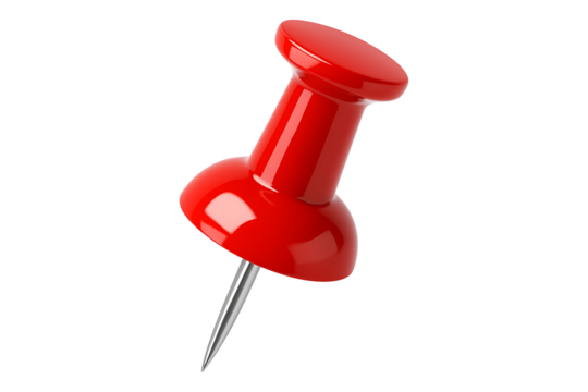 Red Pushpin 3D Object Isolated on a Transparent Background