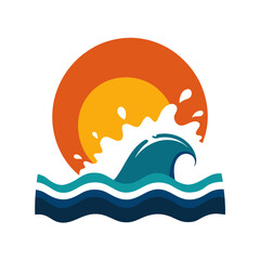 Dramatic sunset over ocean wave with splash vector on transparent background for web and graphic design