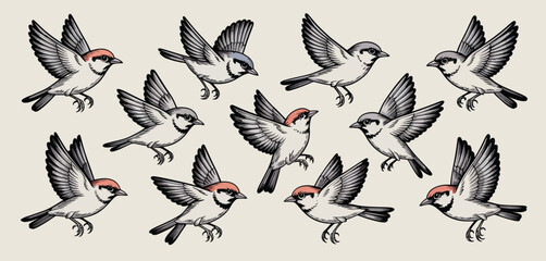 Fototapeta premium Cute Birds in Flight Seamless Pattern