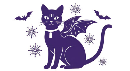 Isolated Halloween Cat with Wings