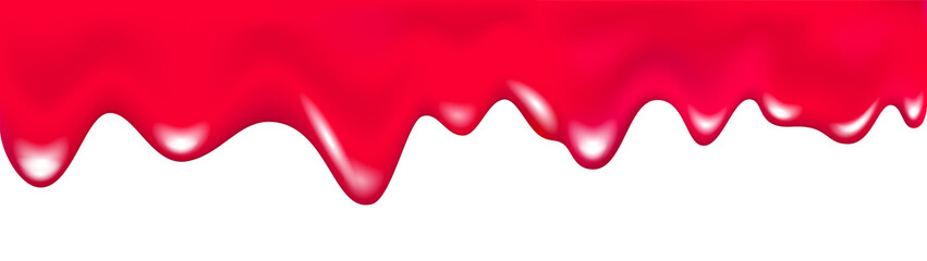 Strawberry, cherry dripping sweet jam red background.